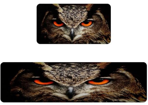 Luoweisi Küchenteppich, Eule, rutschfest, saugfähig und ölbeständig, waschbar, Küche, Bodenmatte für Wäsche, Schlafzimmer, Badezimmer, 40 x 75 cm + 40 x 150 cm, 2 Stück