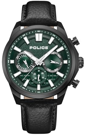 Police Watches Rangy Herren-Armbanduhr mit schwarzem Lederarmband PEWGF0021007, schwarzes Armband, Schwarz, Armband