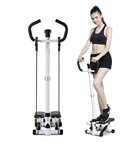 Stepper für Zuhause Mit Power Ropes und LCD Display - Up-Down Swing Hometrainer, Trainingsgerät (Schwarz Weiß+Armlehne)