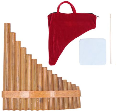 Adjustable Pan Flute, Small & Light 15 Pipes G Key Bamboo Panpipe Pan Flute, Soft Bag & Accessories, For Practice, Performance, Recording (Left Hand)