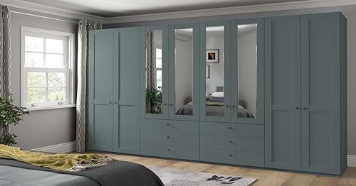 WIEMANN Drehtürenschrank mit 6 Schubkästen, mit 4 Spiegeltüren mittig, Landhausstil Kleiderschrank 400cm breit, Salbeigrün, Höhe 216cm, Marlow