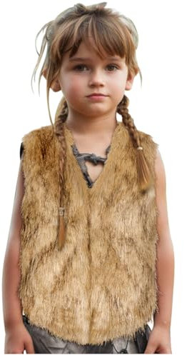 keland Gilet Sans Manche Fourrure Viking pour Enfant Garçons Filles (Marron, Medium)