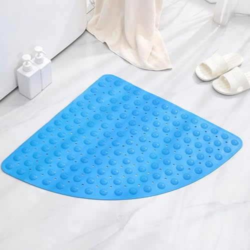 RobustWeg Duschmatte rutschfest Dreieckig,Eckduschmatte aus Gummi,Dreieckige Duschmatte,Antibakteriell,Fächerförmig,Anti-Schimmel,rutschfest,für Dusche Dreieckiges Badezimmer oder Badewanne.