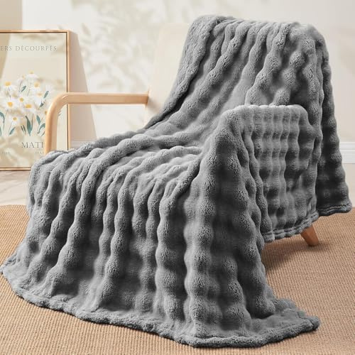 Melldrry Kuscheldecke Flauschig Bubble Decke - Grau, 150x200 cm | Sofadecke, Dicke Fleecedecke, Tagesdecke für Zimmer Deko, Wolkenweich & Atmungsaktiv Wolldecke, Geschenk für Frauen