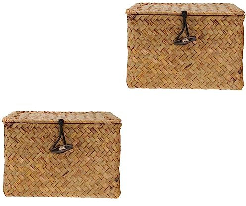 Mikinona 2Er-Box Halter Lagerung Körbe für Pflanzen dekorativ Aufbewahrungskorb Körbe mit Deckel Pflanzenkorb storage boxes aufbwahrungs-box aufbewahrung für schmuck dekoring Bambus Orange