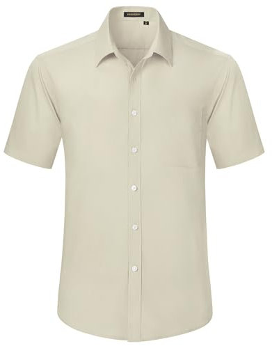 HISDERN Mens Short Sleeve Khaki Shirt Regular Fit Casual Formal Shirts Button Down Business Dress Shirt Non Iron,2XL