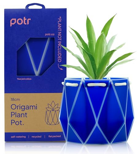 POTR Flower Pot Gift (18cm, Navy Blue) | Self-Watering Innovation for Eco-Friendly Planting | Space-Saving Flat Pack Design Plant Pot for Living Room & Office Decor