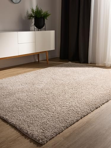 benuta Basic Hochflorteppich Teppich Wohnzimmer Sohari - Beige 80x150 cm - Minimalistischer Look - Weich & Waschbar - Für Schlafzimmer, Flur oder Esszimmer - Geeignet für Fußbodenheizung