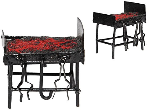 alles-meine.de GmbH Grill mit Grillzange - Miniatur aus Metall/Maßstab 1:12 - Barbecue Garten Grillen Kochen - Fleisch braten Küche - Puppenhaus - Zubehör Puppenstube/Fleisch..