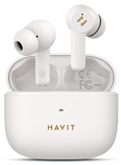 Havit TW958 Pro Beige True Wireless Earbuds - Aktive Geräuschunterdrückung, Dual-Mic ENC, 10 mm Treiber, 55 ms niedrige Latenz, Dual-Geräteverbindung, Stereo-Sound, bequem für Gaming, Musik und Anrufe