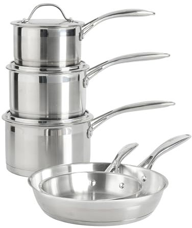 ProCook Professional Stainless Steel Cookware Set of 5 Saucepans Cooking Pots and Frying Pans Uncoated Induction Pans, Dishwasher Safe, 25 Year Guarantee (5 Piece)
