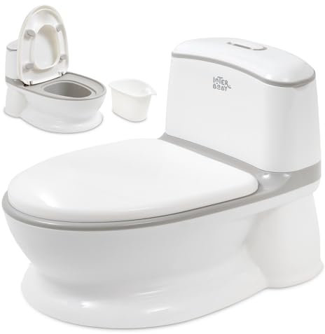 Orinal Bebe Interbaby Blanco | Orinal portatil con Cadena de Luces y Sonido de Descarga | 18 Meses - 2 Años | Cómodo, Seguro, Divertido | Portarollos de Papel, Base Antideslizante