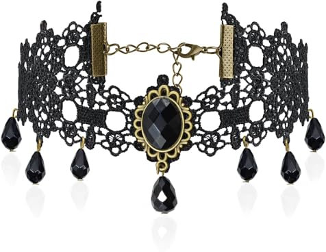 QXRXN Choker Kette Damen Spitze Schwarz, Gothic Halskette Steampunk Accessoires Damen, Choker Halsband Damen Vampir Kostüm Damen Accessoires für Halloween Karneval Cosplay Kostüm Zubehör