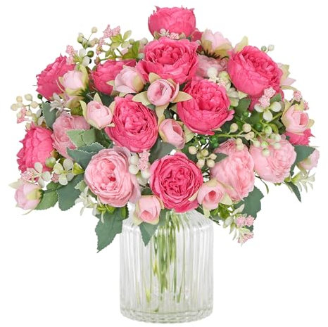 SOMYTING Bouquet di peonie artificiali, bouquet di peonie finte, 2 mazzi di peonie in seta, bouquet di peonie artificiali, bouquet per feste di nozze, centrotavola, decorazione per la casa (rosa