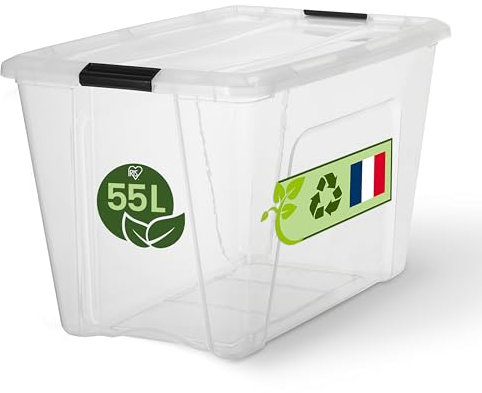 Iris Ohyama Aufbewahrungsboxen mit Deckel, 55L, Transparent, Sicherer Verschluss, Stapelbar, Griffe, Schlafzimmer, Schrank, Büro, Organisation, BPA-freies Plastik, Ordnungsboxen, BSB-55