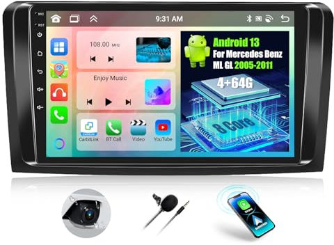 OiLiehu 4+64GB 8 Núcleos Android 13 2 DIN CarPlay Android Auto para Mercedes Benz ML GL W164 ML350 ML500 GL320 X164 ML280 Pantalla Radio Coche 9 Pulgadas con Bluetooth GPS FM/RDS WiFi DSP/EQ
