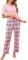 Bresdk Ensemble de Pyjama Femme Coton Vêtements de Nuit Haut à Manches Courtes de Couleur Unie Bas de Pyjama à Carreaux 2 Pièces, Rose, L