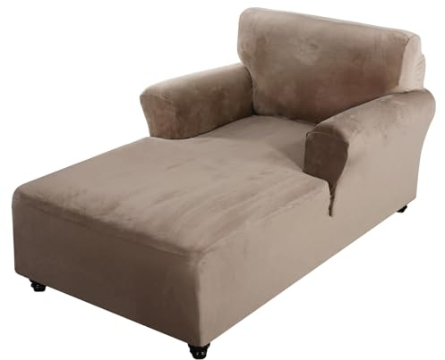 BXFUL Samt Chaiselongue Bezug, Stretch Liegesessel Schonbezüge mit Doppelten Armlehnen, Relaxliege Deluxe Stuhlbezüge für Wohnzimmer und Schlafzimmer, rutschfest (Taupe)