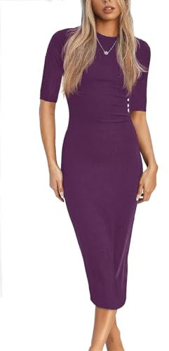 LACOZY Abito estivo da donna, a maniche corte, per matrimoni, feste, aderenti, abiti a tubino, abiti da cocktail formali, abito lungo, Viola, M