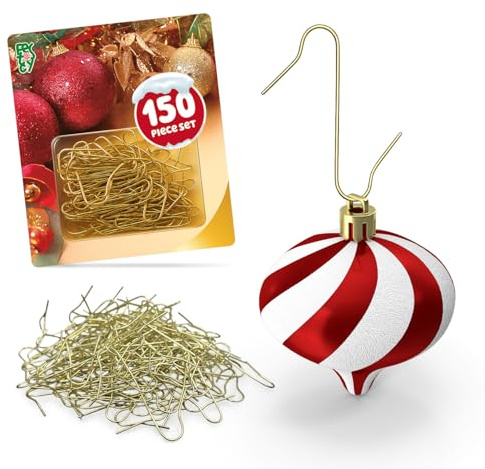 Festicy Goldene Weihnachtskugel Aufhänger I 150 Haken für Christbaumkugeln I robuste und stabile Aufhänger für Weihnachtskugeln Aufhänger für Deine Weihnachten Dekoration Kugelaufhänger