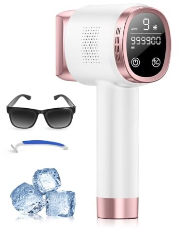 Épilateur Lumière Pulsée avec Fonction de Refroidissement, Épilation Laser sans Douleur avec 9 Niveaux D'énergie pour Femmes et Hommes, Visage, Aisselles, Bikini, Jambes, Corps, Rose
