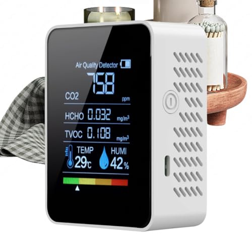 Air Quality Monitor für den Innenbereich, CO2-Messgerät für Temperatur und Luftfeuchtigkeit, 5-in-1-Taschendetektor, HCHO TVOC mit Akku für Haus, Wachstumszelt, Weinkeller, Auto