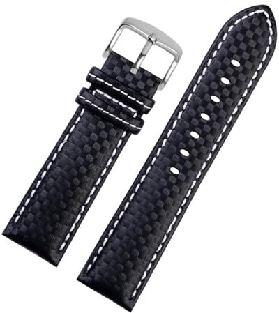 XTVKFWJAB Carbon-kompatibles Uhrenarmband aus Rindsleder mit Muster, Herren-Accessoires, 18 mm, 20 mm, 21 mm, 22 mm, 23 mm, 24 mm, Schwarz/Rot(White line silver,22mm)