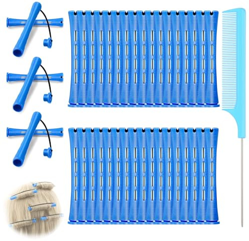 48Pcs Perm Rods For Short Hair Perm Rods Hair Curling Rollers Cold Wave Rod | Perm Rollers Cold Wave Rod, Non-Slip Perming Kit With Comb, Hair Rollers For Women Men Long Short Hair Styling Tool (Blue)