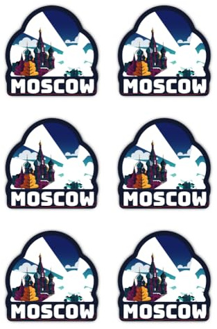 Aufkleber: 50 mm, 6 Stück - Moskau Aufkleber Set Vinyl 6er Pack 50mm Souvenir Wasserfest Wahrzeichen Koffer Laptop