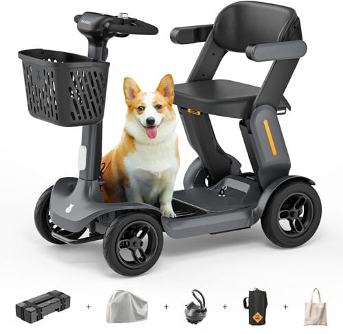Paiseec S3 Pro Mobility Scooters for Adults, 40 Miles Long Lasting Mobility Scooter, Lightweight Travel Scooter for Seniors, 300 lbs Capacity, AI Speed Control, 250W Motor (Grey-40miles-S3)