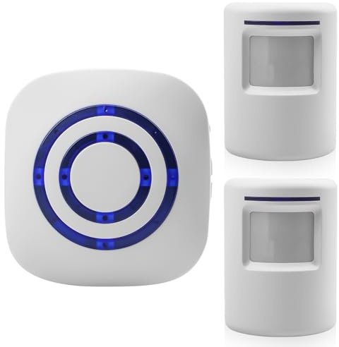 Kabellose Durchgangsalarm, Durchgangsmelder Funk Bewegungsmelder Alarm mit 2 Plug-in Receiver and 1 PIR Shop Willkommens-Bewegungsmelder Alarm, Funkalarmanlage für Laden Wohnmobil Zuhause Garage