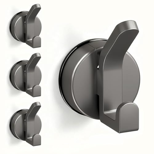 Drenky 4 Pièces Double Crochet Ventouse Sans Percage Puissante Réutilisable Crochet Gris Porte Manteau Ventouse Pour Suspendre Les Serviettes, Manteaux, Chapeaux, Clés