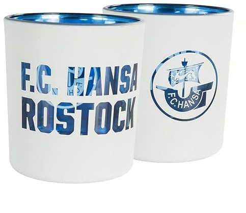 F.C. Hansa Rostock Windlicht 2er Set weiß-blau – Offizielles Fanartikel Teelichtglas mit Logo – Dekoration für Zuhause, Stadion & Geschenk für Fans