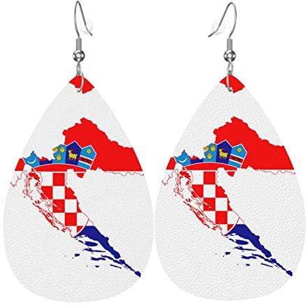 Kroatien Flaggenkarte Damen Ohrringe Kunstleder Ohrhänger Hängend Schmuck