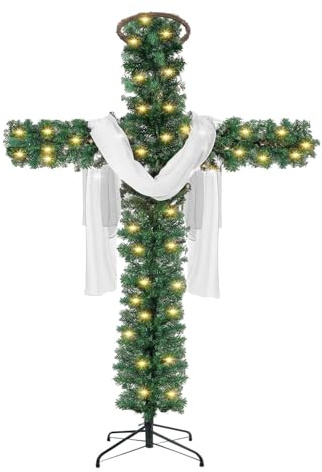Weihnachtsbaum mit Ständer,Faltbares Kreuz Weihnachtsbaum,Künstliches Kiefern-Weihnachtskreuz, für den Außenbereich, Funkelnde Weihnachtsbäume mit Seidenschal Weihnachtsdeko (180 cm)