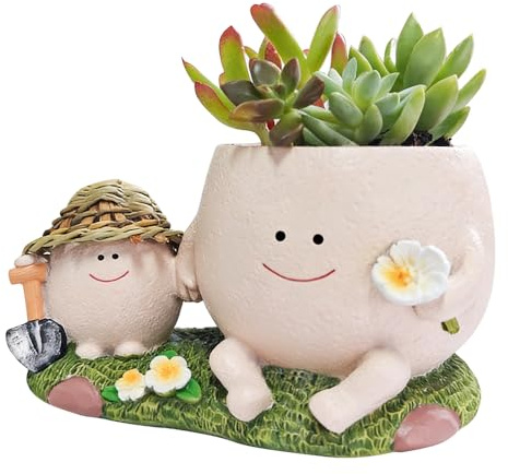 KBIBCK Smile Face Planter Pot, Cute Rocking Chair Plant Pots, Funny Face Planter Pots Head with Drainage Hole, Resin Flower Head Planter, Indoor and Outdoor Succulent Pot for Home Decor Gift
