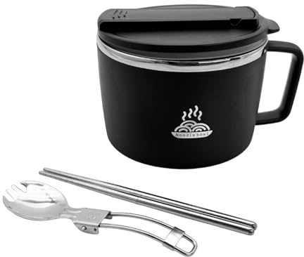 Stainless Steel Instant Noodle Bowl 1200ml Portable Ramen Cooker with Lid | Lid with Phone Slot, Double-Layer Heat Insulation, Lightweight Travel, for Salad & Snacks, for Office College