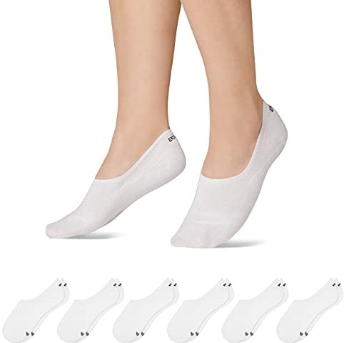 Snocks Füßlinge für Damen und Herren aus Bio-Baumwolle 6 Paar - Rutschfeste und unsichtbare Sneakersocken - Kurze Socken Gr. 35-38 - Farbe Weiß