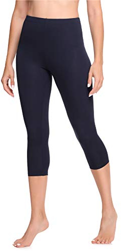 Ladeheid Leggings Damen 3/4 Baumwolle bequem und atmungsaktiv Capri Leggings Damen für Sommer LA40-132 (Marinenblau, M)