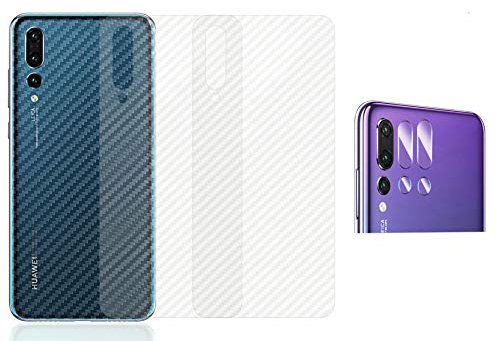 qichenlu 3X Rückseite Folie + 2X Kamera Schutzglas für P20 Pro, Carbon Look Matt Klebefolie Weich Back Film für Huawei P20 Pro,Klar 6D Linse Glas Kratzfest Kamera Hinten Schutz