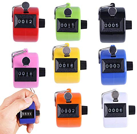 8 Stück Zahlzähler Handzähler 4-stellig Mechanisch Palm Clicker Gegen-sortierte Farbe Handzähler Zähler Runde/Sport/Trainer/Schule/Golfmit(Yellow/White/Green/Pink/Black/Blue/Red/Orange)