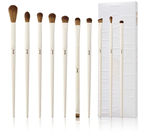 Jessup Pinceaux Maquillage Yeux Set Professionnel Vegan Pinceau Yuex Kit 10pcs Poils Synthétiques Écologiques Sourcils Cils Eyeliner Spoolie Mélange Gris Clair T330