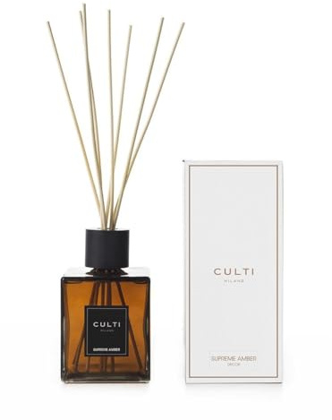 Culti Diffusor Stäbchen Decor 1000 ml Milano | Duft Supreme Amber, Weihrauch, Benzoino, Patchouli, Schwarze Vanille, Zystus und Binkinette. - Brenndauer 3 Monate - Meterware von 10 bis 20 m²