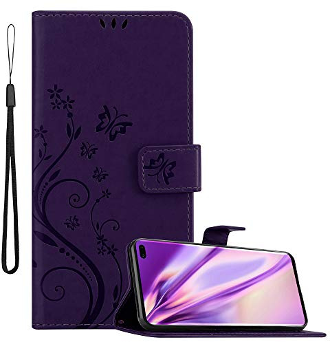 Cadorabo Hülle kompatibel mit Samsung Galaxy S10 Plus Blumen Design aus Kunst Leder Flip Klappbare Stoßfeste Magnetische [Standfunktion] [Kartenfächern] Cover Hülle für Galaxy S10 Plus Tasche in Lila