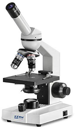 Kern OBS 102 - Microscopio de luz transmitida, Tubo: Monocular, Ocular: WF 10x Ø 18 mm, Lente: 4X / 10x / 40x, Tabla de Objetos: Fijo, Condensador Fijo