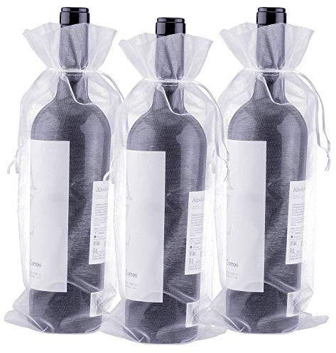 jijAcraft 30 PCS Organza Wine Bags, 37 x 16 cm Organza Bottle Gift Bags with Drawstring for Party Favours (White)