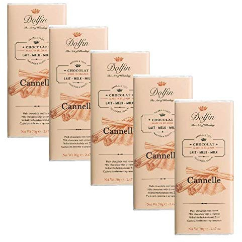 Dauphin | Tablette de chocolat au lait 38% | Chocolat à la cannelle | Tablettes de Chocolat Belge 5 x 70 Gr