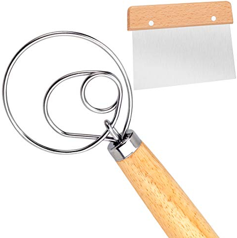 Tobepico Frusta danese per impasto, frusta olandese in acciaio inox di alta qualità con raschietto per impasto, per pane, pasticceria o pizza – perfetta cottura