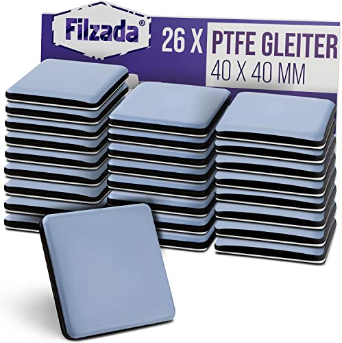 Filzada® 26x Teflongleiter Selbstklebend - 40 x 40 mm (eckig) - Profi Möbelgleiter/Teppichgleiter PTFE (Teflon)
