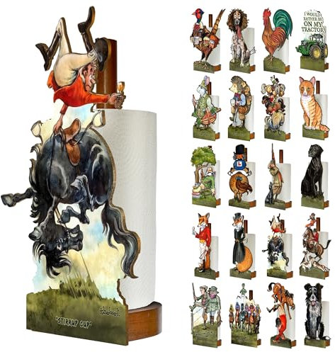 Looprints Fun Toilet Roll Storage & Kitchen Towel Holder Wooden Stand | Thelwell Horse Riding Art | Novelty Kitchen & Bathroom Decor & Accessories | A Touch Of Humorous Decor For Any Equestrian Home.